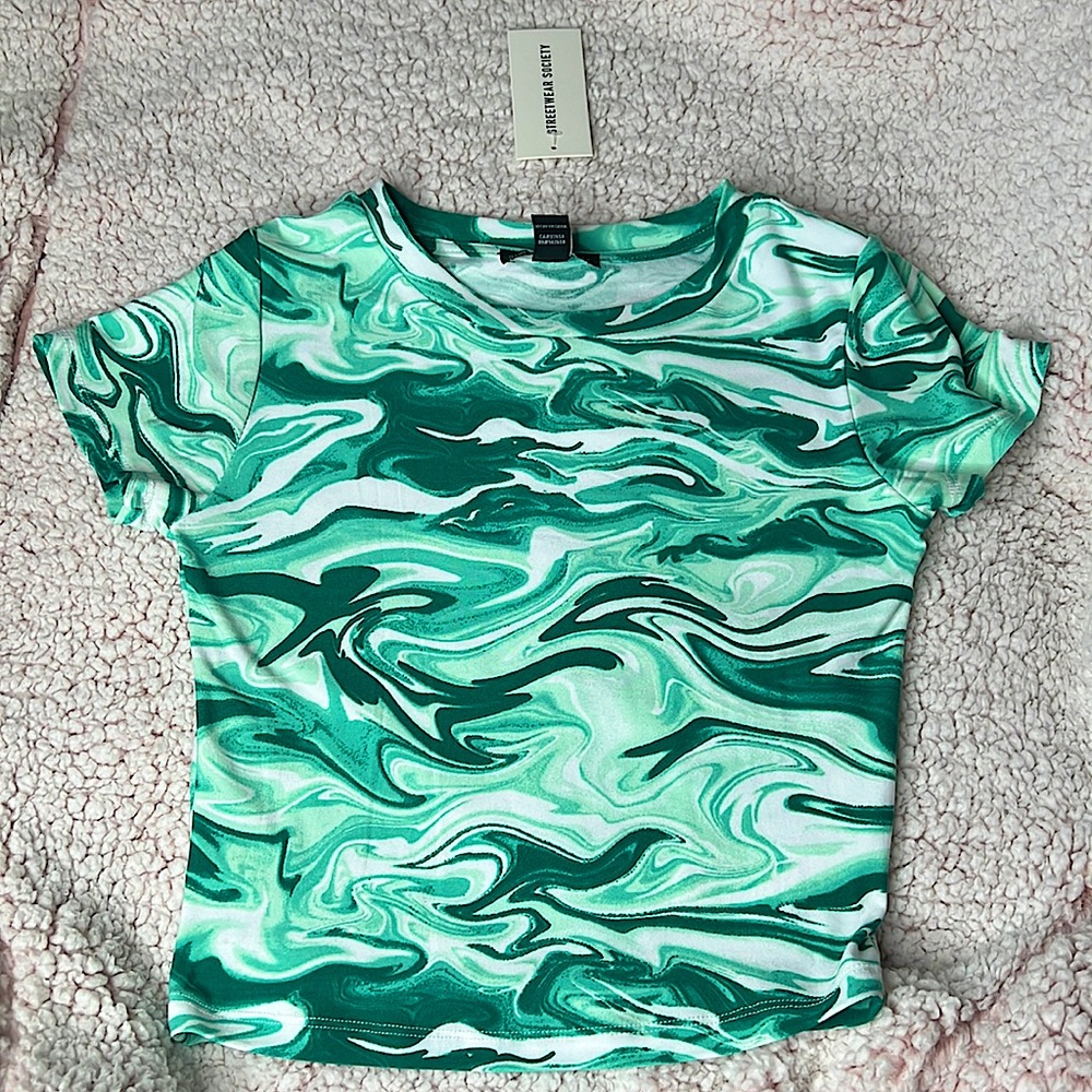 white/green combo crop top